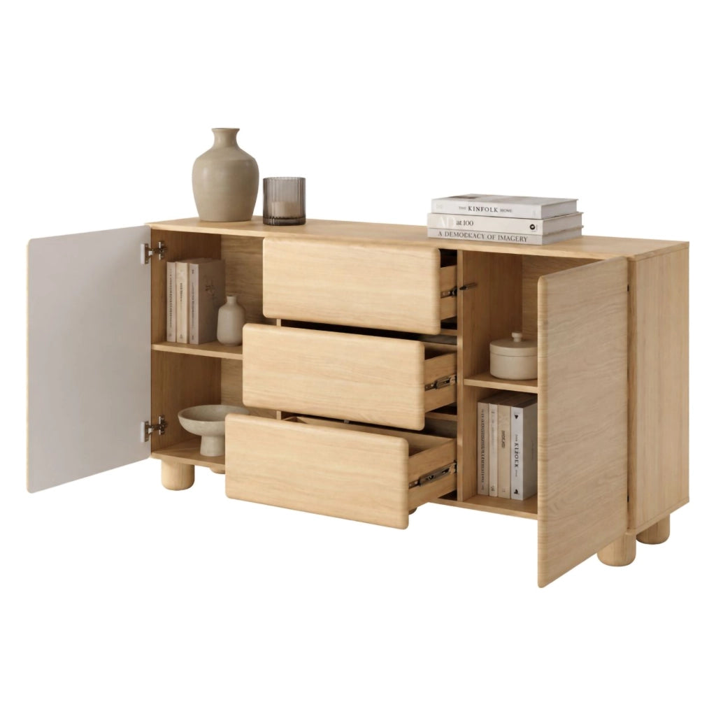 Madia Hamonene, Credenza 3 Cassetti, 160x38x80h cm Marrone Rovere