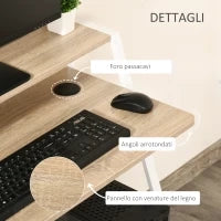 Scrivania Moderna per Camera e Ufficio a 2 Livelli, Arredamento in Legno e Metallo, 84x45x85cm, Bianco e Rovere