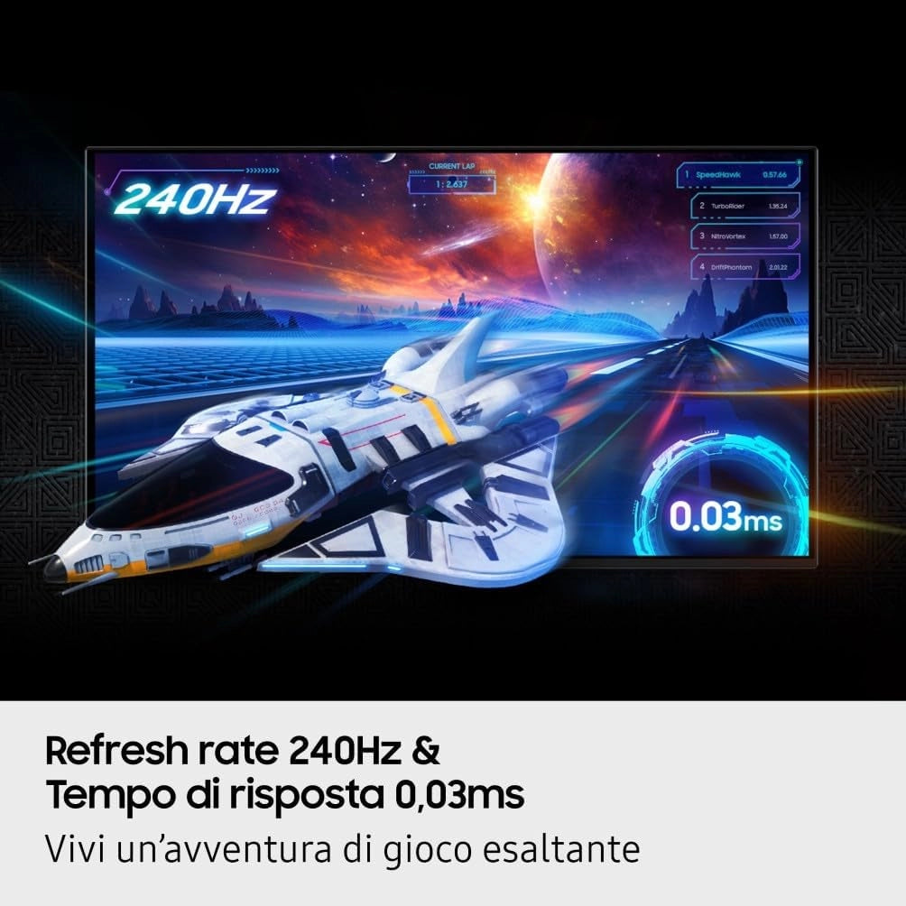 Samsung Monitor Gaming Odyssey OLED G8 (S27FG816SU), Flat, 27'', 3840x2160 (UHD 4K), 16:9, QD-OLED Glare Free, 240Hz, 0,03ms (GtG), FreeSync Premium Pro, Compatibilità G-Sync, Safeguard+, HDMI, DP