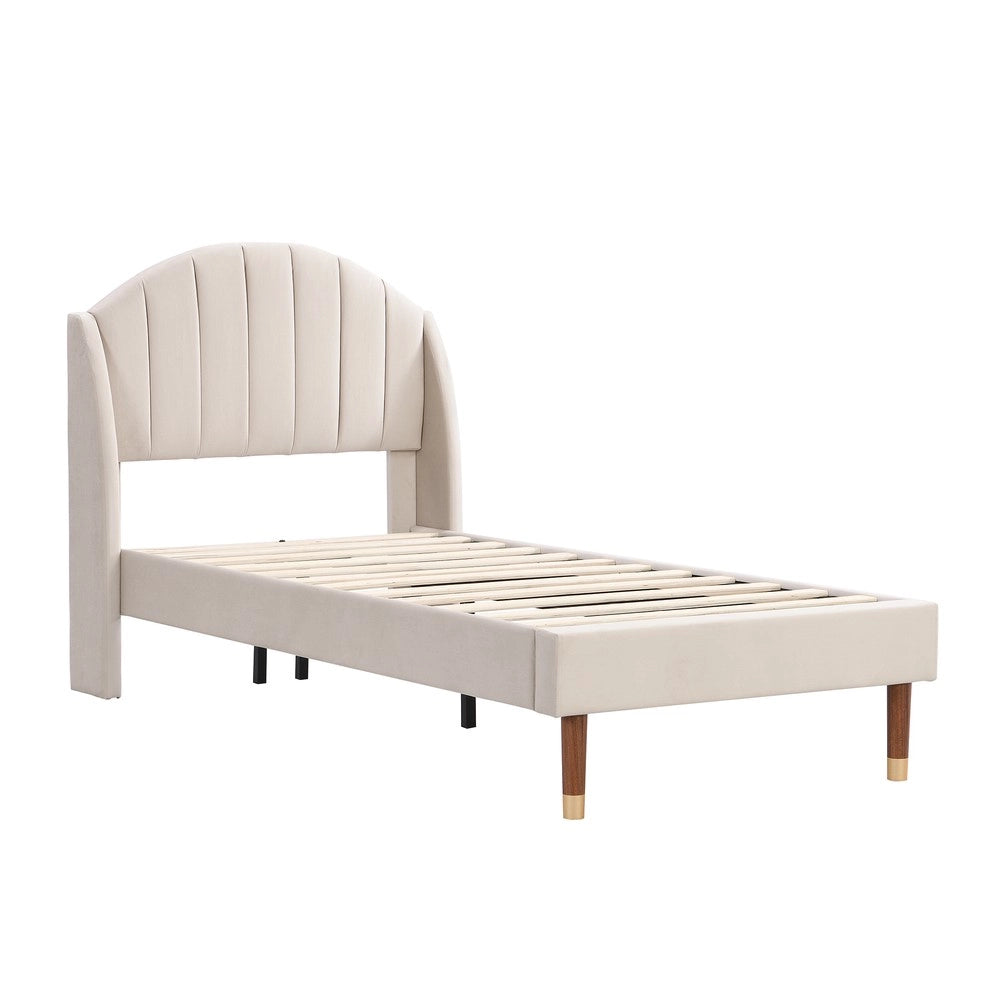 Letto imbottito singolo ¨C Minimal ¨C Beige velluto con rete a doghe 90x200 cm
