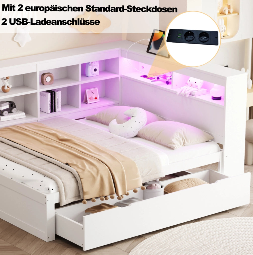 Letto matrimoniale multifunzione 140x200 cm con LED e USB