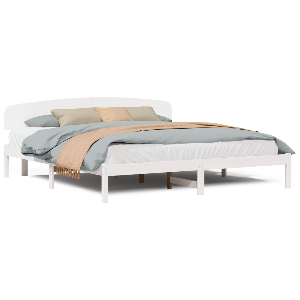 Struttura Letto con Testiera Bianca 200x200 cm Legno Massello di Pino