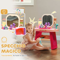 Specchiera Giocattolo per Bambini Tavolo Toeletta con Accessori e Rubinetto Rosa