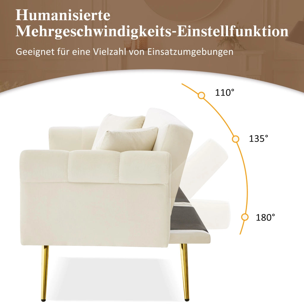 DIVANO LETTO 2 posti reclinabile 147x85 cm velluto Beige con 2 cuscini