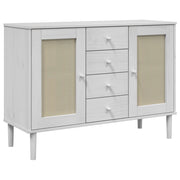 Buffet credenza cassettiera armadio mobile contenitore organizer per cucina soggiorno effetto rattan 112 x 40 x 80 cm legno massello di pino bianco 02_0036223
