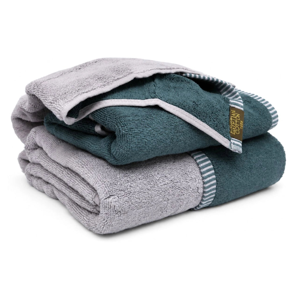 Sazaga, set di Asciugamani 100% Cotone set da 2 Reversibile, Grigio Chiaro