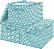 Scatola di archiviazione con coperchio, blu, scatola pieghevole per archiviazione, 40 x 30 x 25 cm, set di 3, contenitori in tessuto, organizzatore per giocattoli, abbigliamento, scaffale, libri