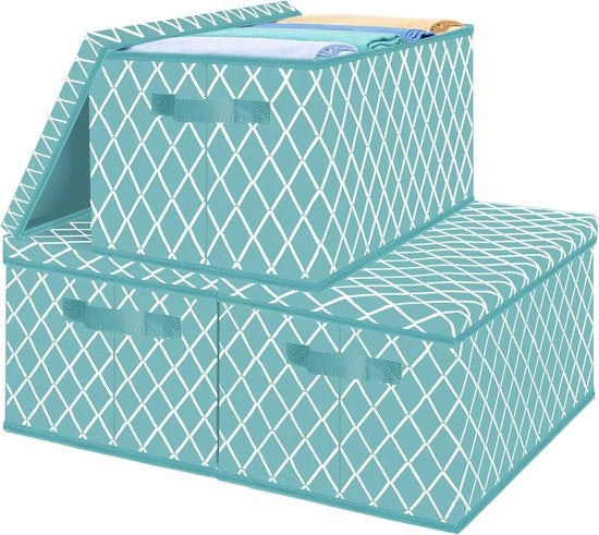 Scatola di archiviazione con coperchio, blu, scatola pieghevole per archiviazione, 40 x 30 x 25 cm, set di 3, contenitori in tessuto, organizzatore per giocattoli, abbigliamento, scaffale, libri