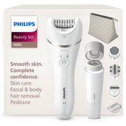 Philips epilatore beauty set all-in-one BRE738-00, corpo e viso, 7 accessori, SkinLED, 32 pinzette, senza fili, docciabile