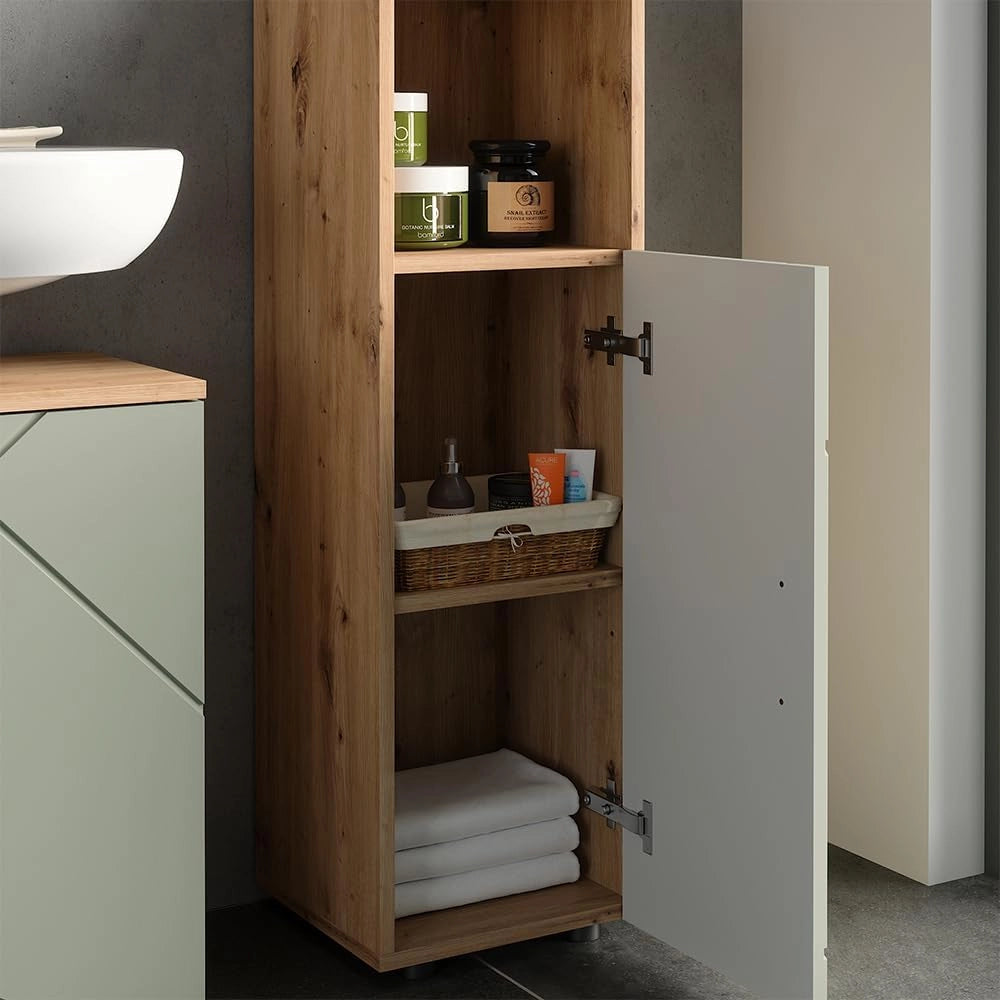Set di mobili da bagno Irma, Verde salvia, 80 cm, composto da mobile sottolavabo, specchiera e mobile medio