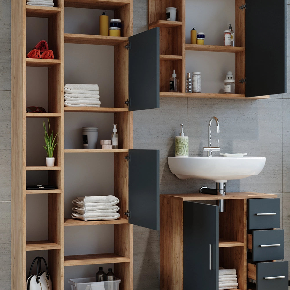 Vicco Set mobili bagno Rovere 3 parti, con colonna