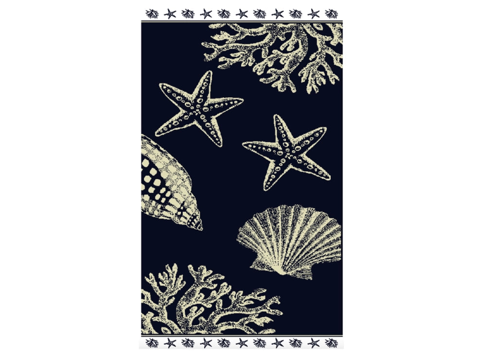 Telo Mare Spiaggia Piscina Jacquard In Spugna Disegno Baleari Blu Scuro