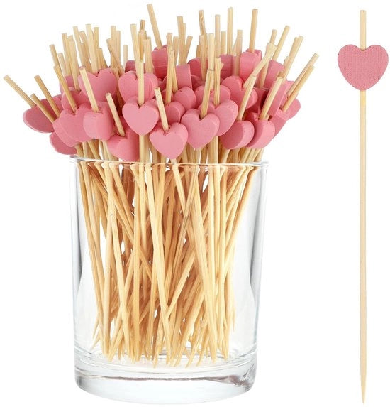 Puntine a forma di cuore in legno - Mini puntine in legno - Ideali per feste - Rosse - Astucci per decorazione - Adatte per cocktail e snack