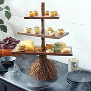 Servizio per Cupcake a 3 Livelli in Legno per Cucina e Casetta Rurale con Decorazione a Livelli e Tavolo da Pranzo Lungo