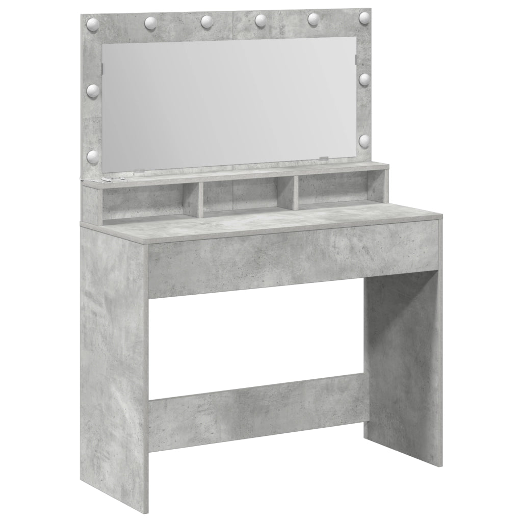 Tavolo da trucco  con luci LED, grigio cemento, 100x41x135 cm
