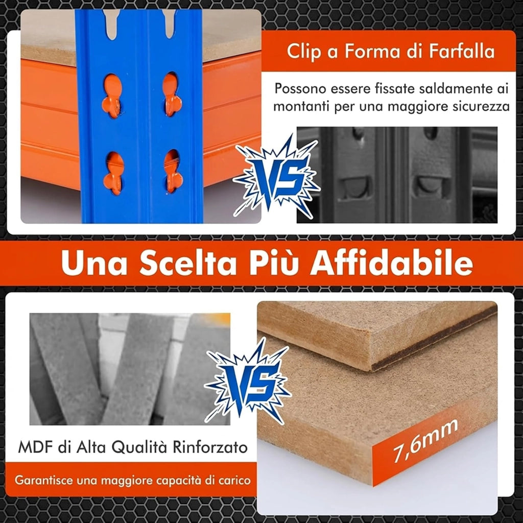 Scaffale Metallo a 4 Ripiani Regolabili, Scaffalatura Alta Portata 2400 KG a Ali Farfalla, Scaffale Industriale in Acciaio e MDF, per Casa, Cucina e Garage, 181 x 61 x203 cm