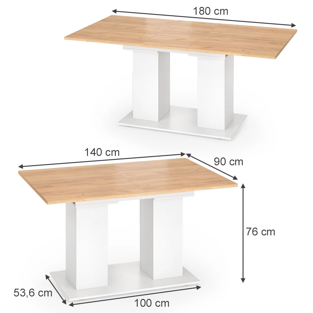 Vicco tavolo da pranzo allungabile Rovere bianco/dorato 140 x 90 cm