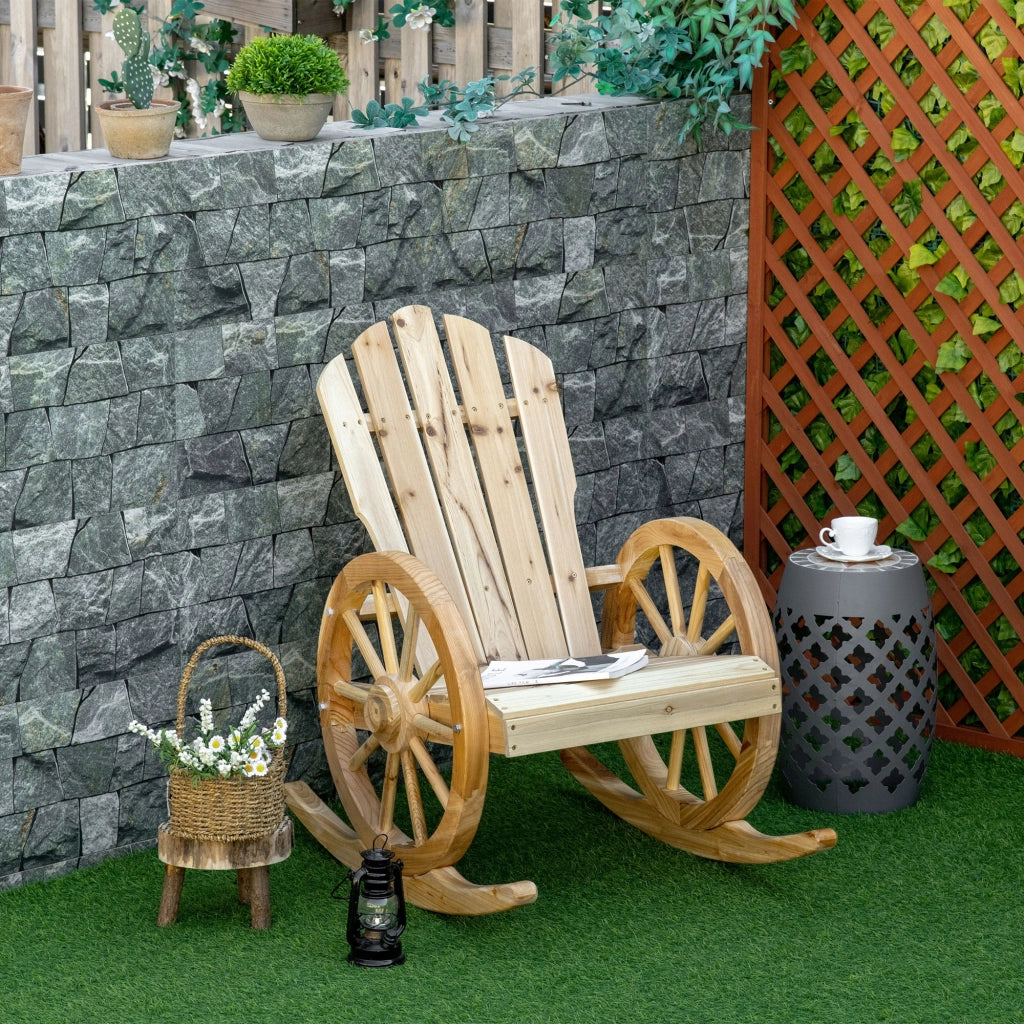 Sedia a dondolo in legno ¨C zephmum ¨C design ruota di carro, abete, 68x88x92 cm