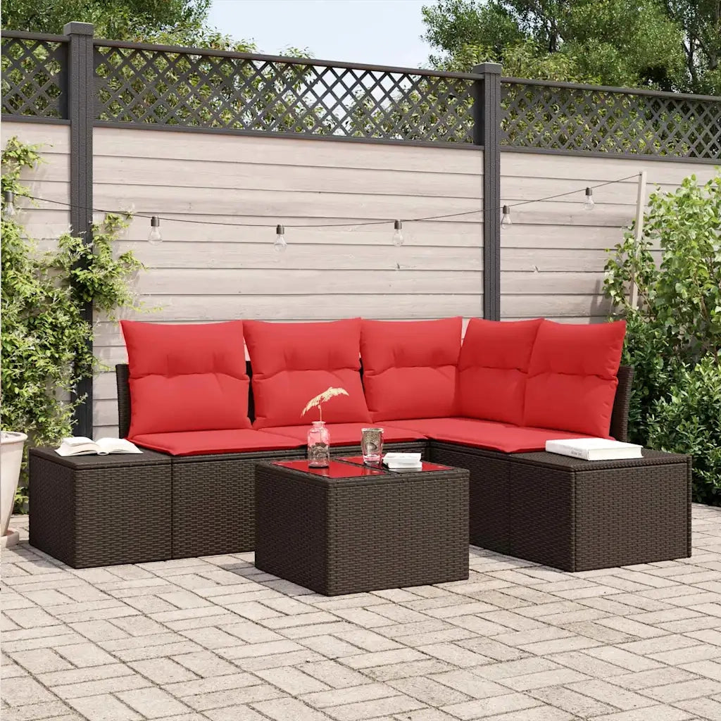 Set Divano da Giardino con cuscino 5 pcs Marrone polyrattan 3347054