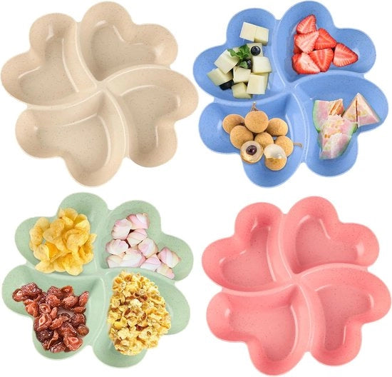 Piatti per snack con scatole, 4 pezzi, ciotola a forma di cuore, piatti con suddivisione, piatto per snack, piatto per snack riutilizzabile, piatto per snack con ciotole per noci, dessert, frutta, snack