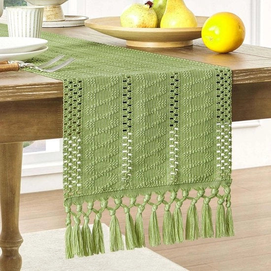 Tavolo da pranzo in stile boemo con tessuto di cotone e lino - 30 x 275 cm Tavolo da pranzo rustico - Decorazione da interni in cotone - Tavolo da pranzo con spilloni cuciti - Ideale per un tavolo da pranzo estivo o un centro tavola per il tè