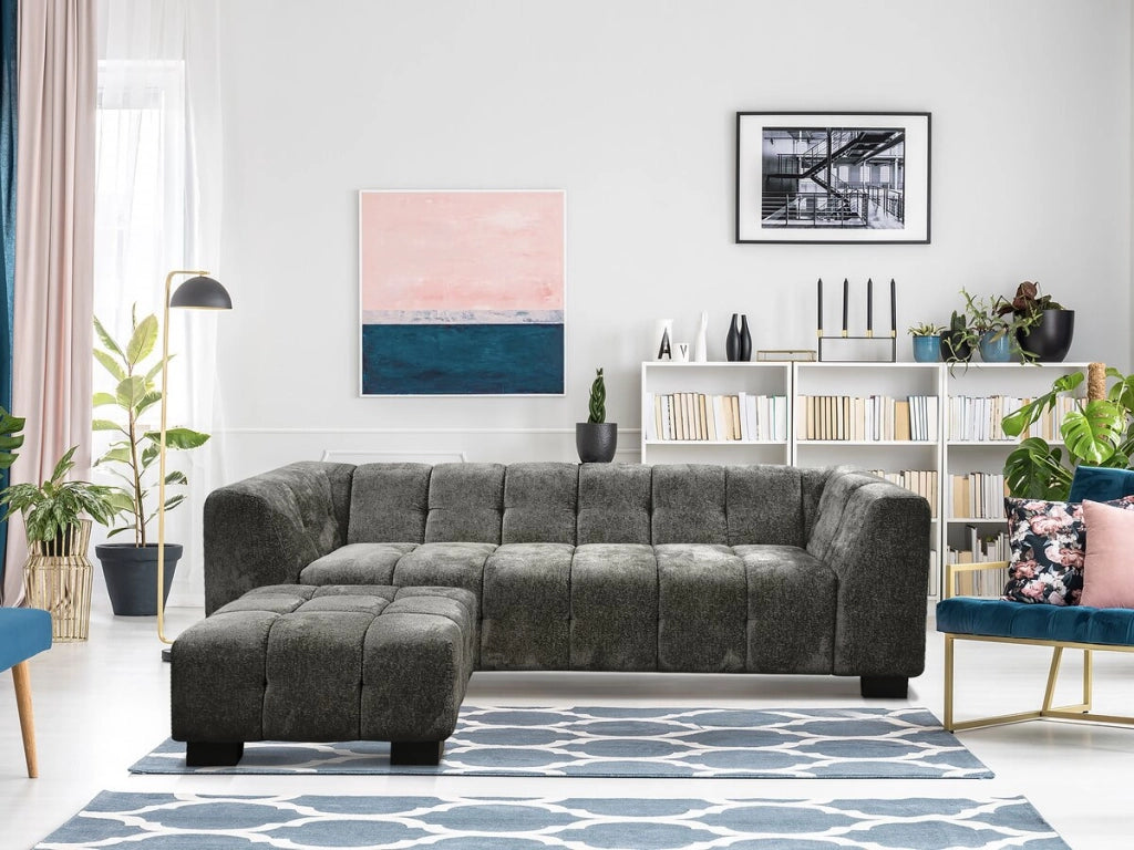 Divano dritto di design in tessuto ciniglia 3 posti "Foch" - Grigio