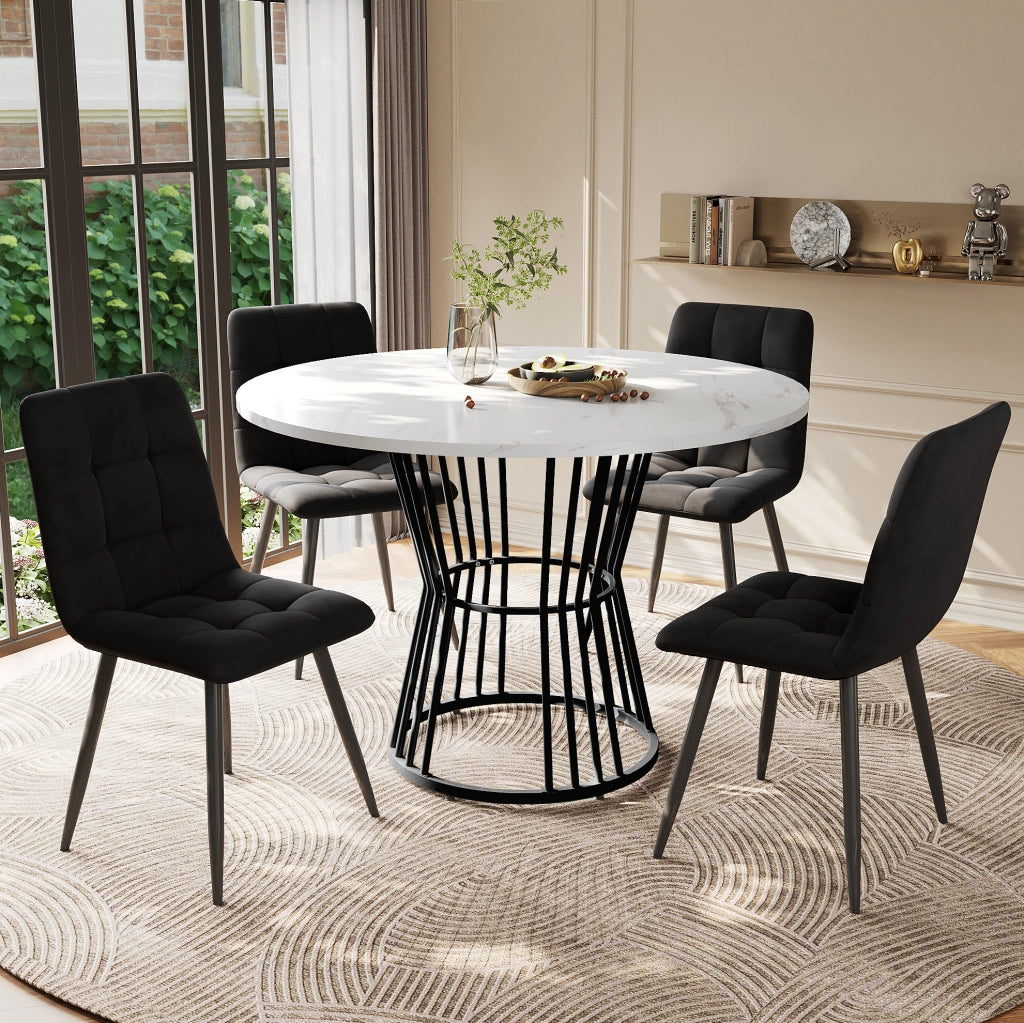 Set da pranzo 5 pezzi con tavolo rotondo Ø100 cm e 4 sedie in velluto