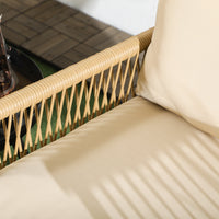 Set Tavolino e 2 Poltroncine con Cuscini da Giardino in Rattan PE Acciaio e Poliestere Beige