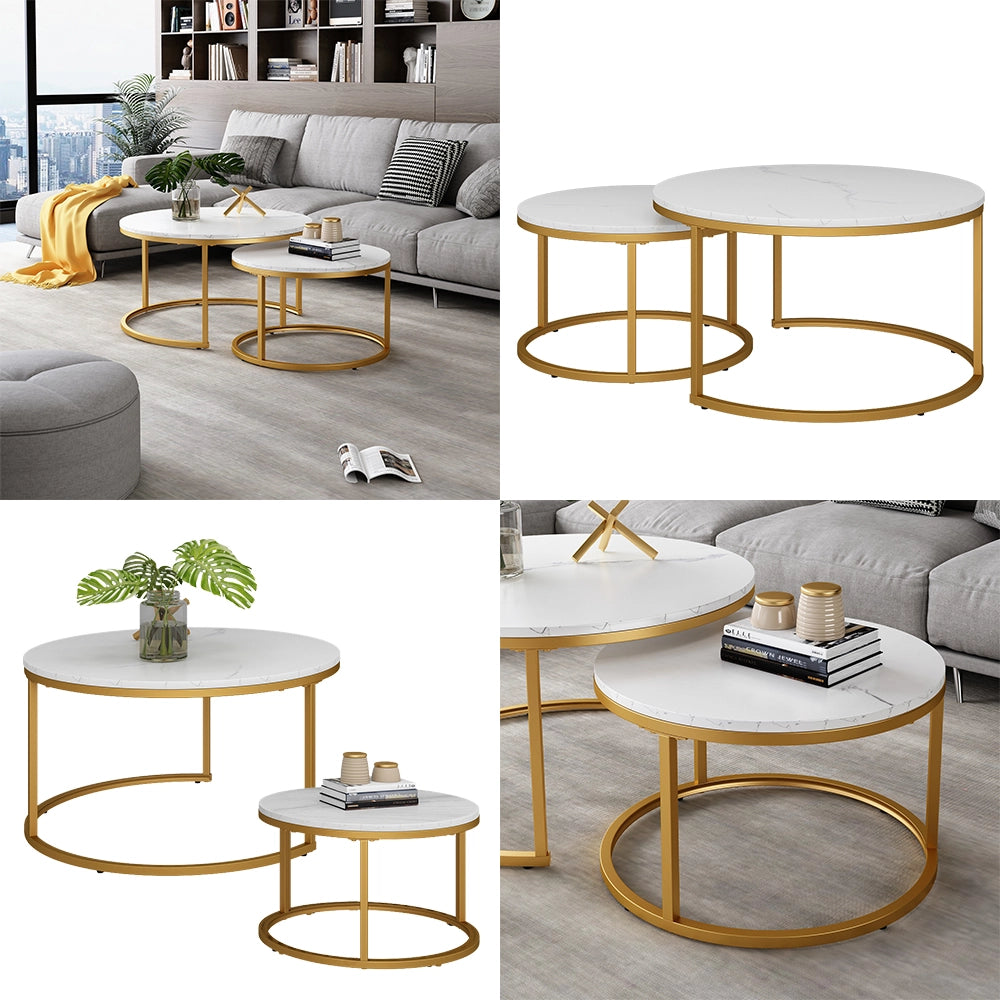Vicco Tavolino da divano Bianco/Oro 77 x 40 cm 2 parti