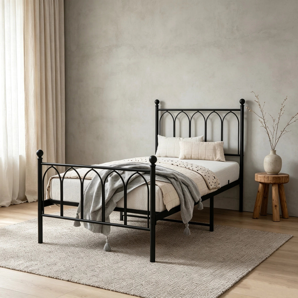 Letto singolo in metallo nero 90 x 200 cm in stile rustico