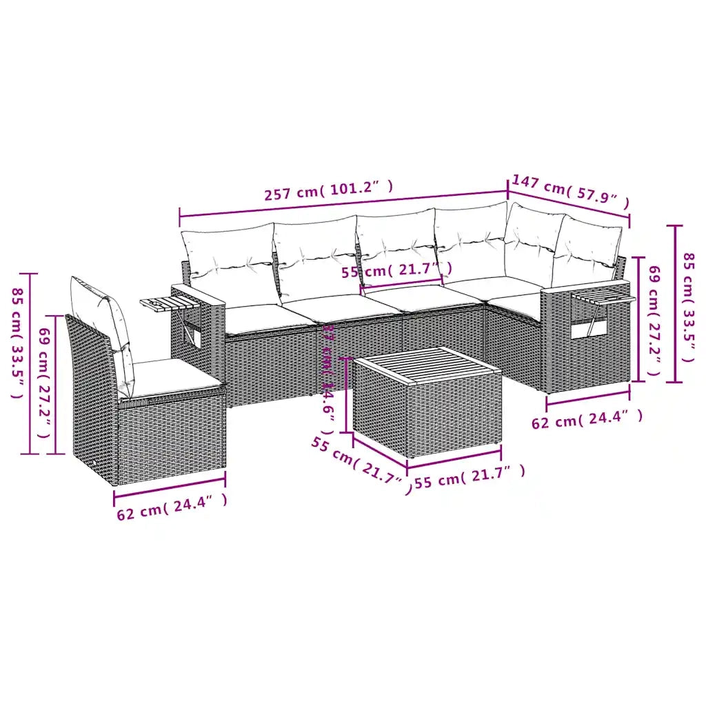 Set Divani da Giardino 7 pz con Cuscini Nero in Polyrattan