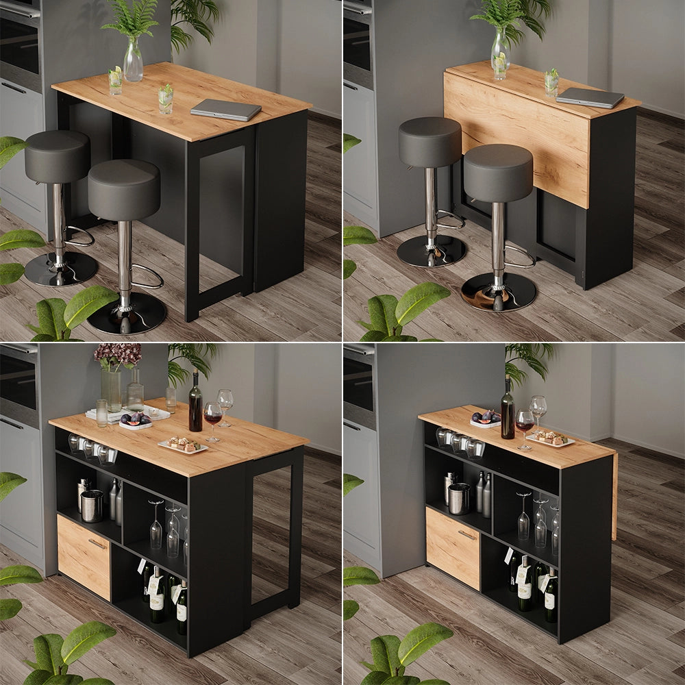 Vicco Set di tavoli da bar Quercia dorata/antracite 116 x 37 cm con 2 sgabelli da bar