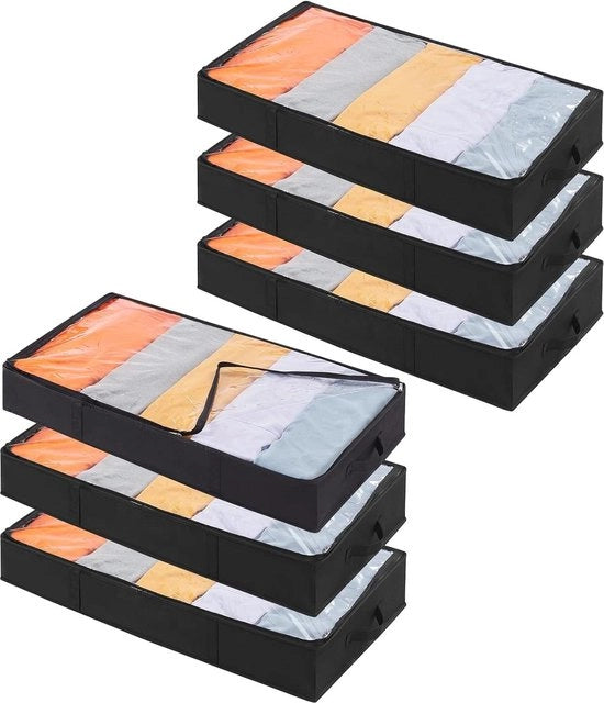 Organizzatori per la conservazione con coperchio - Cassetti per abbigliamento - Organizzatore per sotto il letto - Maniglia rinforzata - Coperte e scarpe - 65L Nero