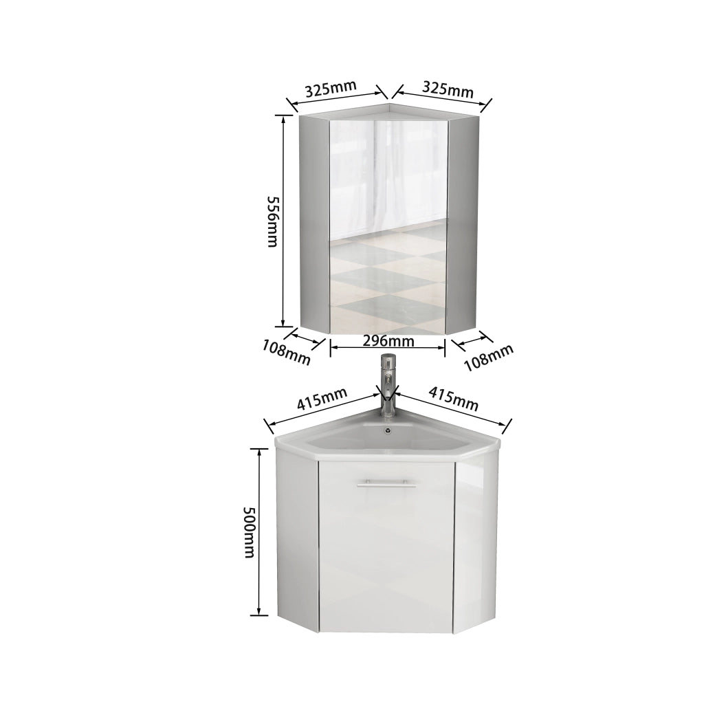 Mobile da bagno angolare con lavabo e pensile specchio - per bagno - MDF - bianco lucido