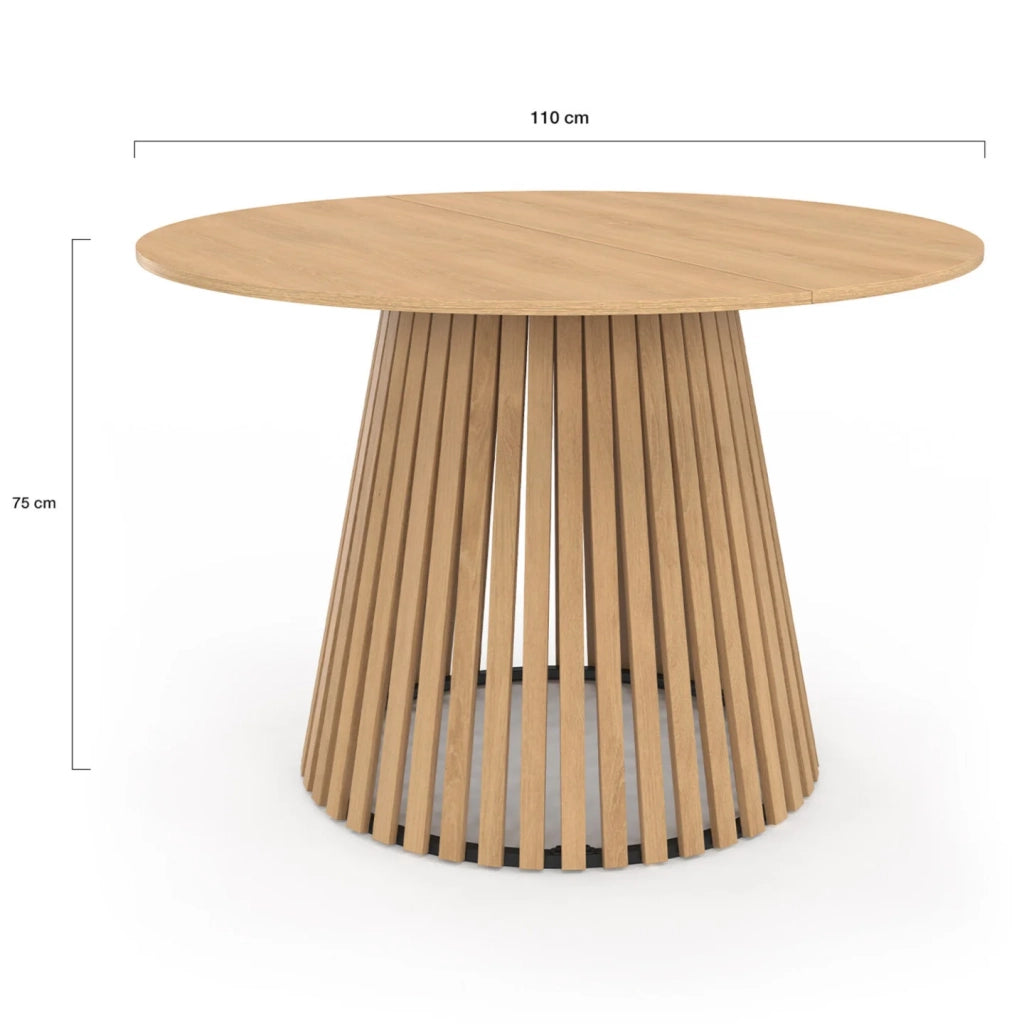 IDMarket - Tavolo da pranzo rotondo per 6 persone CARMEN con gambe a doghe in legno e piano in legno da 110 cm