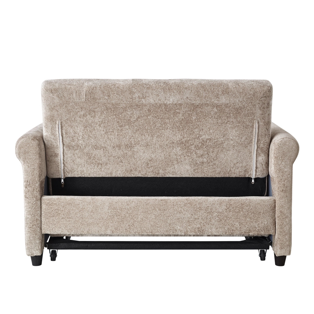 Divano letto 2 posti ¨C Minimal ¨C tessuto chenille beige con 2 cuscini