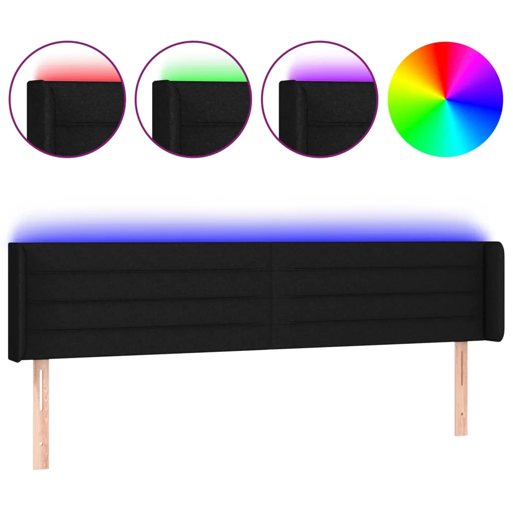 Testiera | Testata a LED Nera 183x16x78/88 cm in Tessuto
