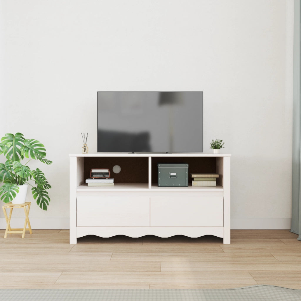 Mobile TV  "DRAMMEN" Bianco 99x43x55 cm Legno solido Pino
