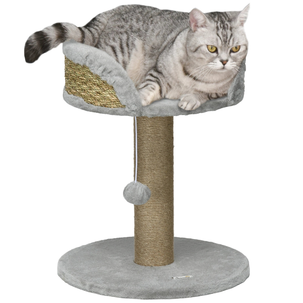 Albero tiragraffi per gatti con piattaforma e pompon ¨C zephmum ¨C grigio 40x40x49 cm