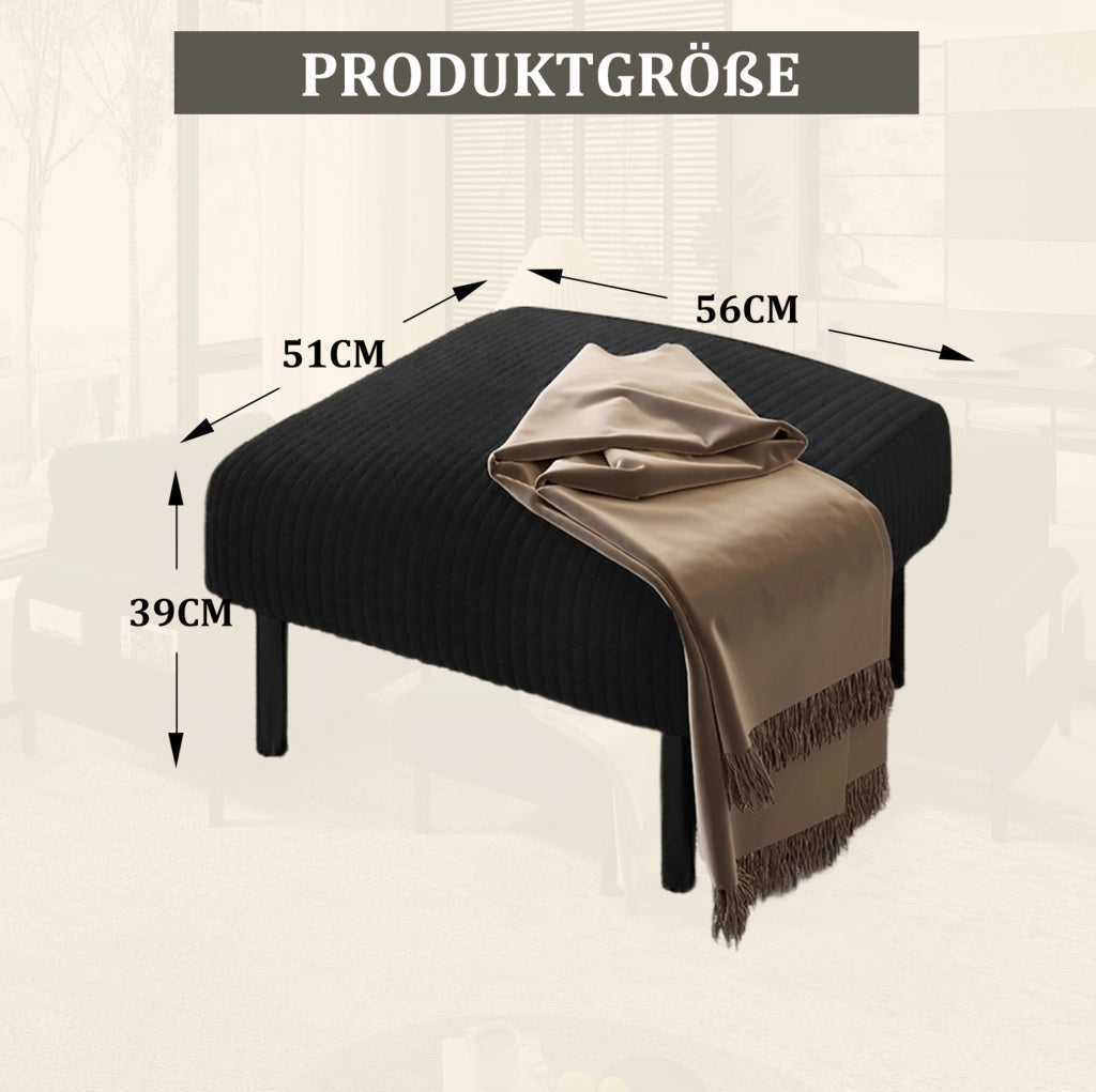 Pouf in tessuto a coste nero 56 x 51 x 39 cm con struttura in metallo