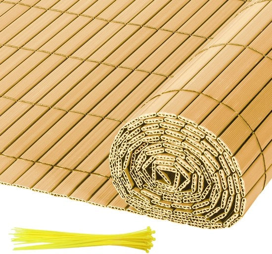 Schermo per Giardino in PVC - Divisione per Balcone & Ombreggiatore per Terrazza e Giardino - Colore Bambù - 1,8x3m 2 pezzi