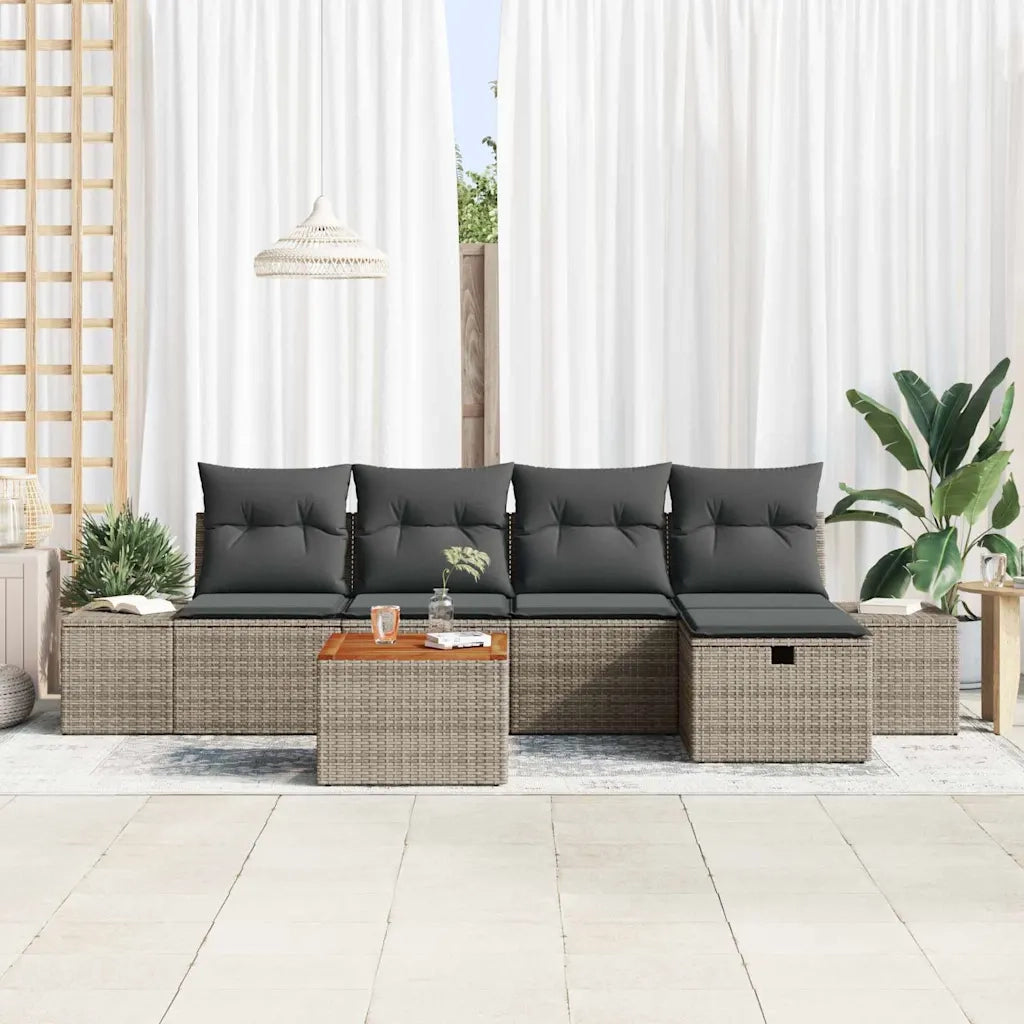 Set Divano da Giardino con cuscino 6 pcs Grigio Poly Rattan