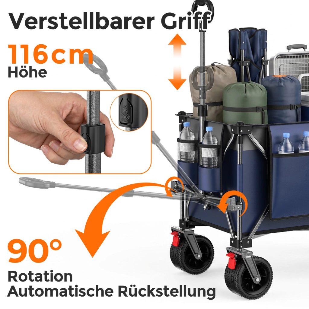 Carrello pieghevole da trasporto multiuso 120 x 57;5 x 44 cm in acciaio; blu grigio