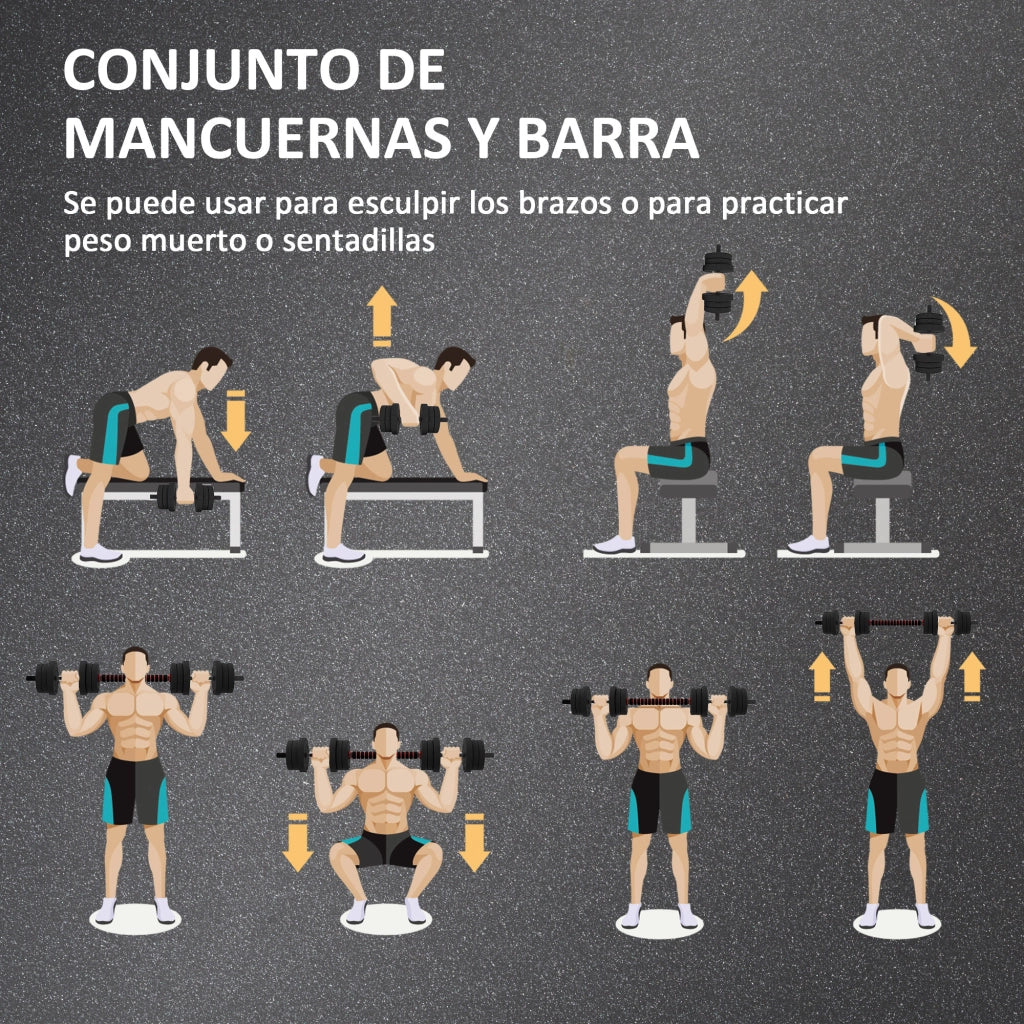 Set di manubri regolabili 20 kg 2 in 1 con barre di collegamento e prolunga ¨C zephmum ¨C nero