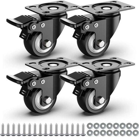 Ruote da tavolo da 50 mm con freno di sicurezza, set da 4 ruote pesanti con freni, ruote da tavolo con un carico massimo di 250 kg