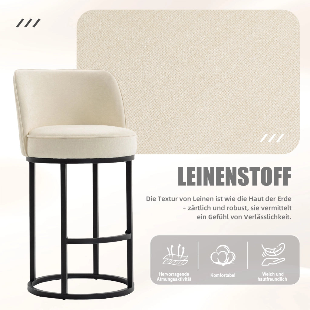 Sgabelli da Bar Set 2 Pezzi ¨C MINIMAL ¨C Seduta Imbottita in Tessuto, Gambe in Metallo Nero