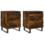 Set di 2 Comodini | Armadio da Notte | Mobiletto da notte Rovere Fumo 40x35x50 cm in Legno Multistrato
