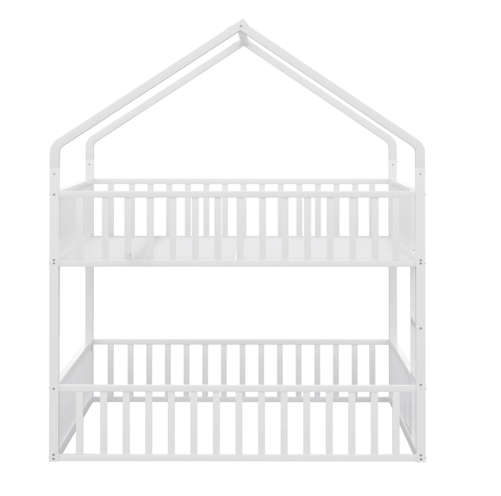 Letto a castello in metallo 140x200 cm; bianco; con struttura a casetta e scala frontale