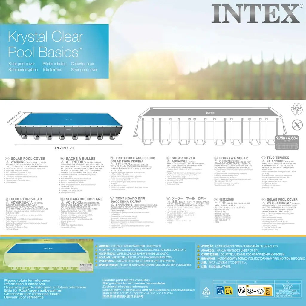 INTEX Copertura Solare per Piscina Blu 960x466 cm in Polietilene 93306