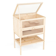 Gabbia per criceti 60 x 40 x 80 cm con aree di arrampicata su più livelli e moderno scaffale portaoggetti in legno marrone 20_0010989
